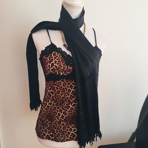 The specialty house black silk scarf with fringe